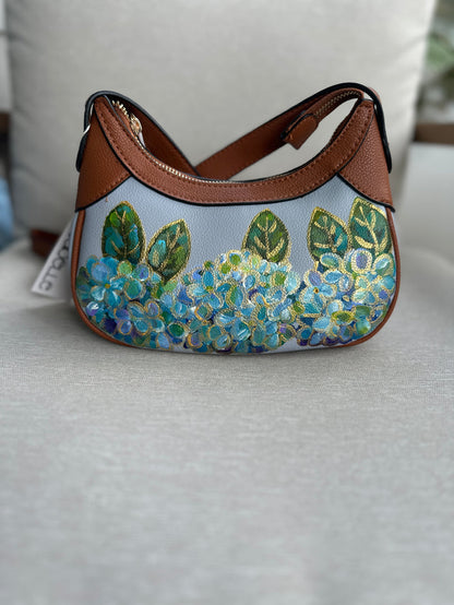 Hand Painted Periwinkle Purse with Hydrangeas