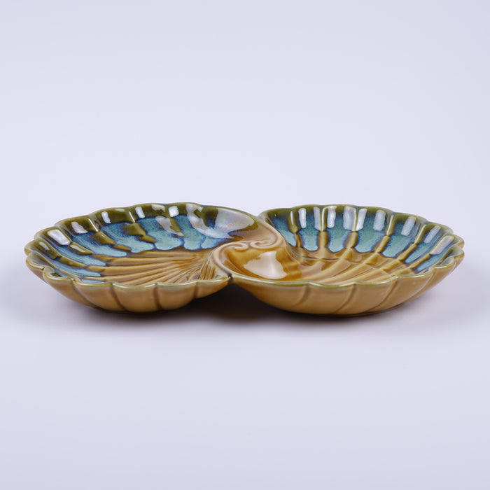 Handmade Decorative Ceramic Platter For Serving & Decor - Dual Shell Green