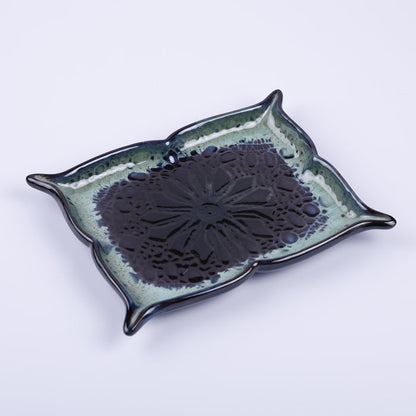 Handmade Decorative Ceramic Platter For Serving & Decor -BLUE-SQR