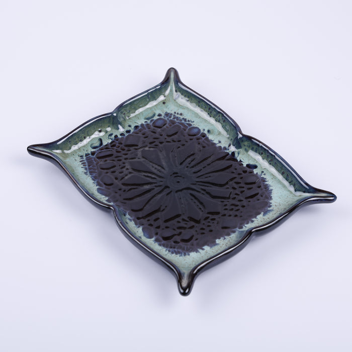 Handmade Decorative Ceramic Platter For Serving & Decor -BLUE-SQR