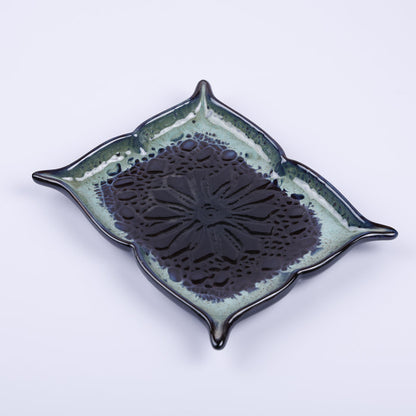 Handmade Decorative Ceramic Platter For Serving & Decor -BLUE-SQR