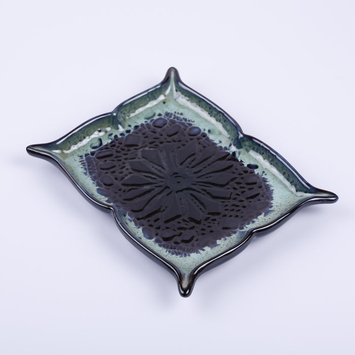 Handmade Decorative Ceramic Platter For Serving & Decor -BLUE-SQR