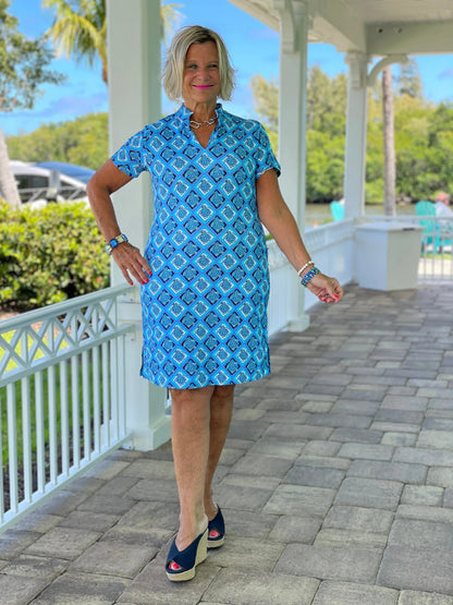 BAHAMA BLUE TURTLE SHORT SLEEVE DRESS