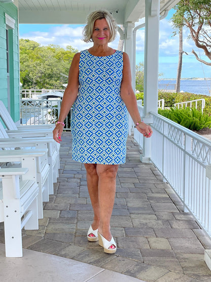 AQUA DIAMONDS SHIFT DRESS