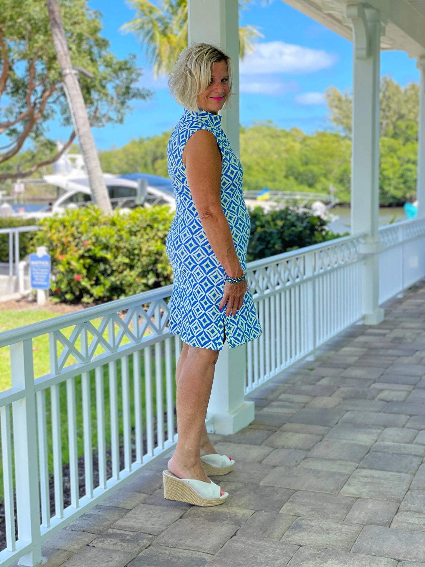 AQUA DIAMONDS COLLAR DRESS