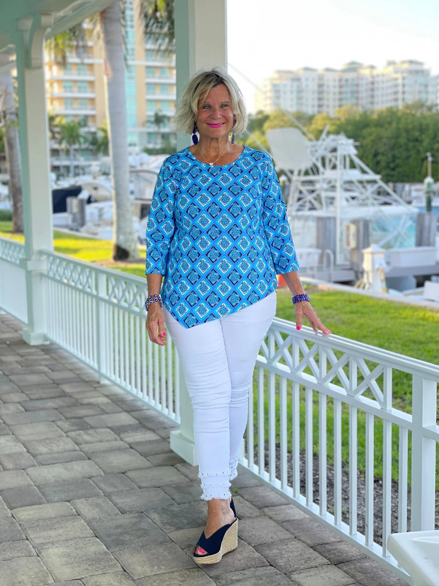 BAHAMA BLUE TURTLE ASYMMETRIC TOP