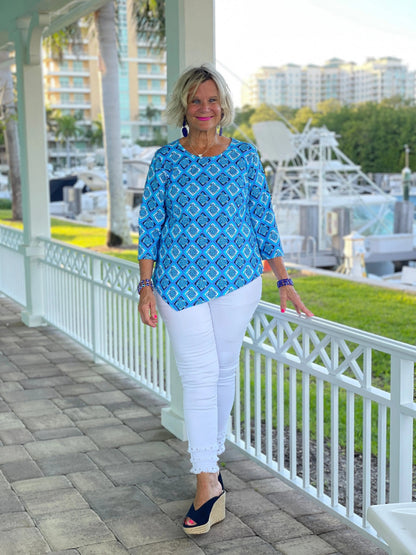 BAHAMA BLUE TURTLE ASYMMETRIC TOP