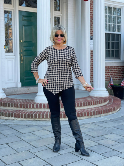 KHAKI HOUNDSTOOTH ASYMMETRIC TOP FINAL SALE