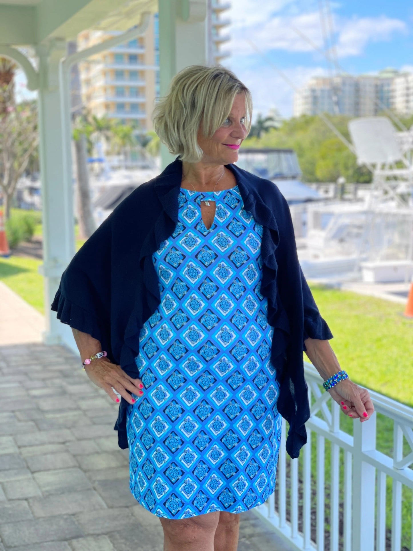 BAHAMA BLUE TURTLE KEYHOLE DRESS