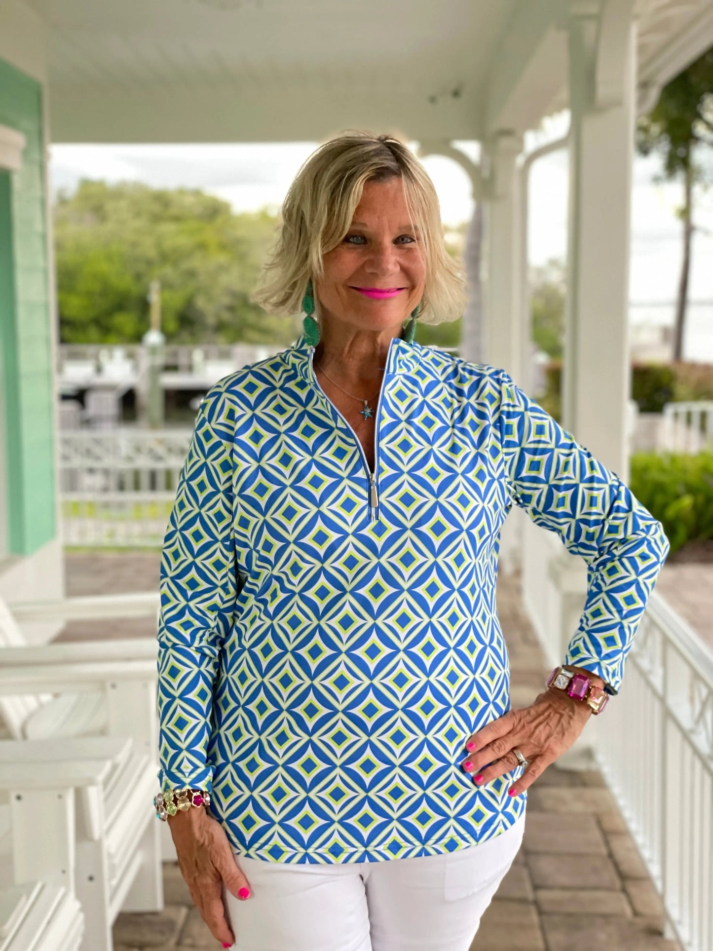 AQUA DIAMONDS  HALF ZIPPER