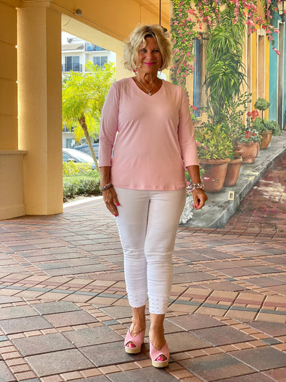 FROSTED PINK V NECK SLEEVE