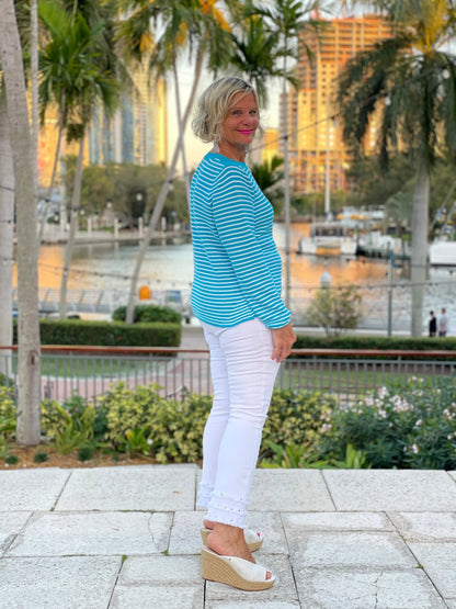 AQUA STRIPE BOATNECK TOP