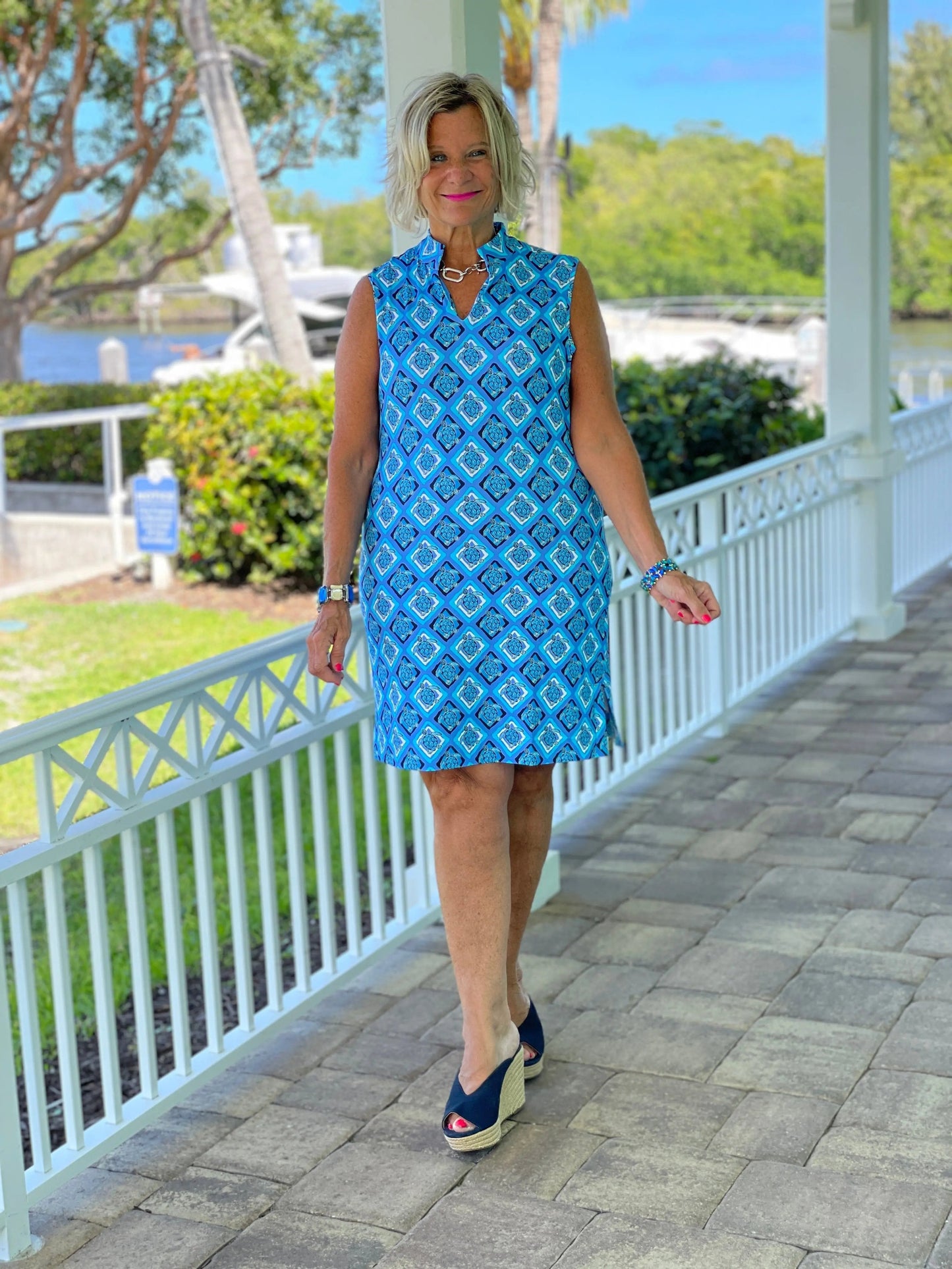 BAHAMA BLUE TURTLE COLLAR DRESS