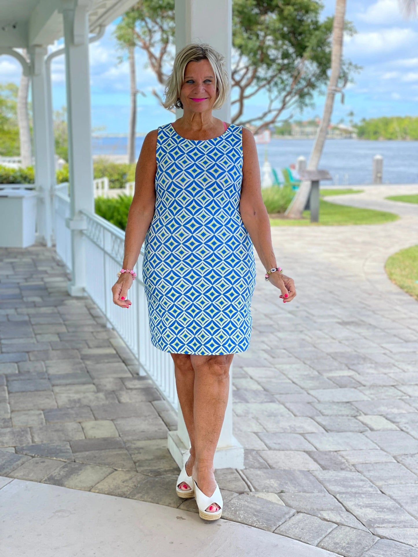 AQUA DIAMONDS SHIFT DRESS