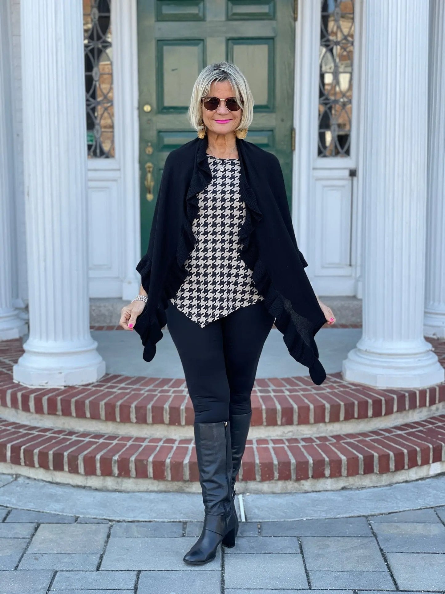 KHAKI HOUNDSTOOTH ASYMMETRIC TOP FINAL SALE
