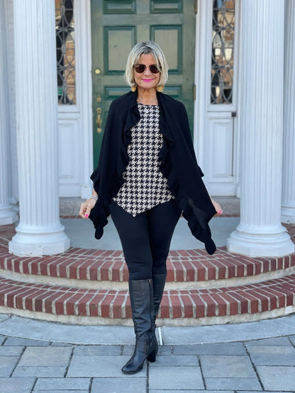 KHAKI HOUNDSTOOTH ASYMMETRIC TOP FINAL SALE