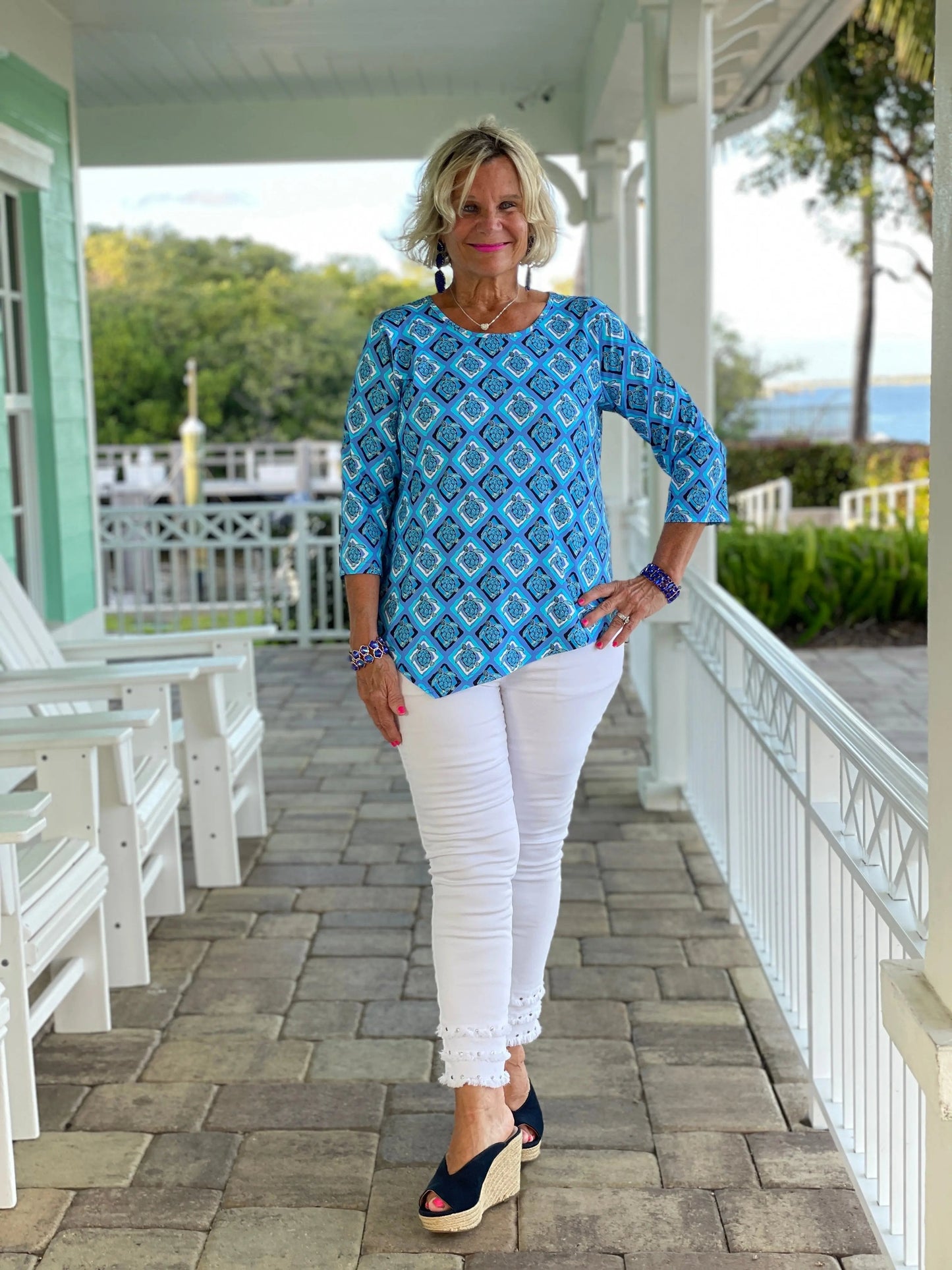 BAHAMA BLUE TURTLE ASYMMETRIC TOP