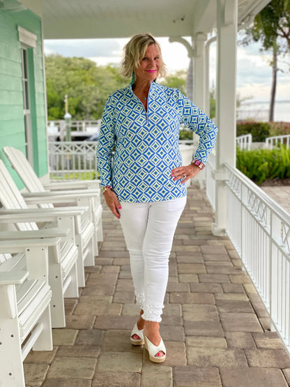 AQUA DIAMONDS  HALF ZIPPER