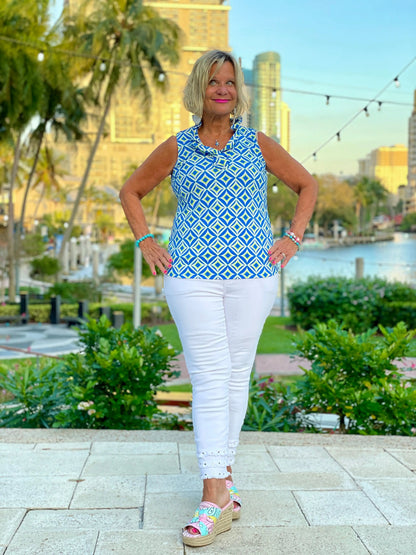 AQUA DIAMOND SLEEVELESS RUFFLE