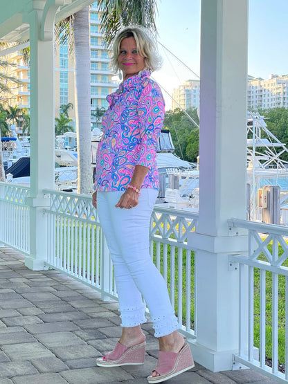 CAROLINA PAISLEY RUFFLE TOP