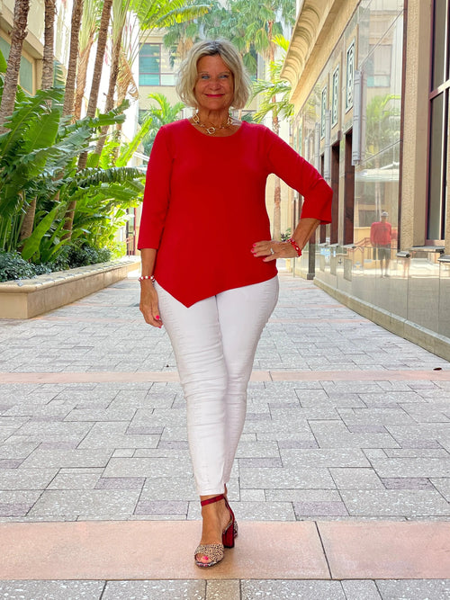 CRIMSON RED ASYMMETICAL TOP