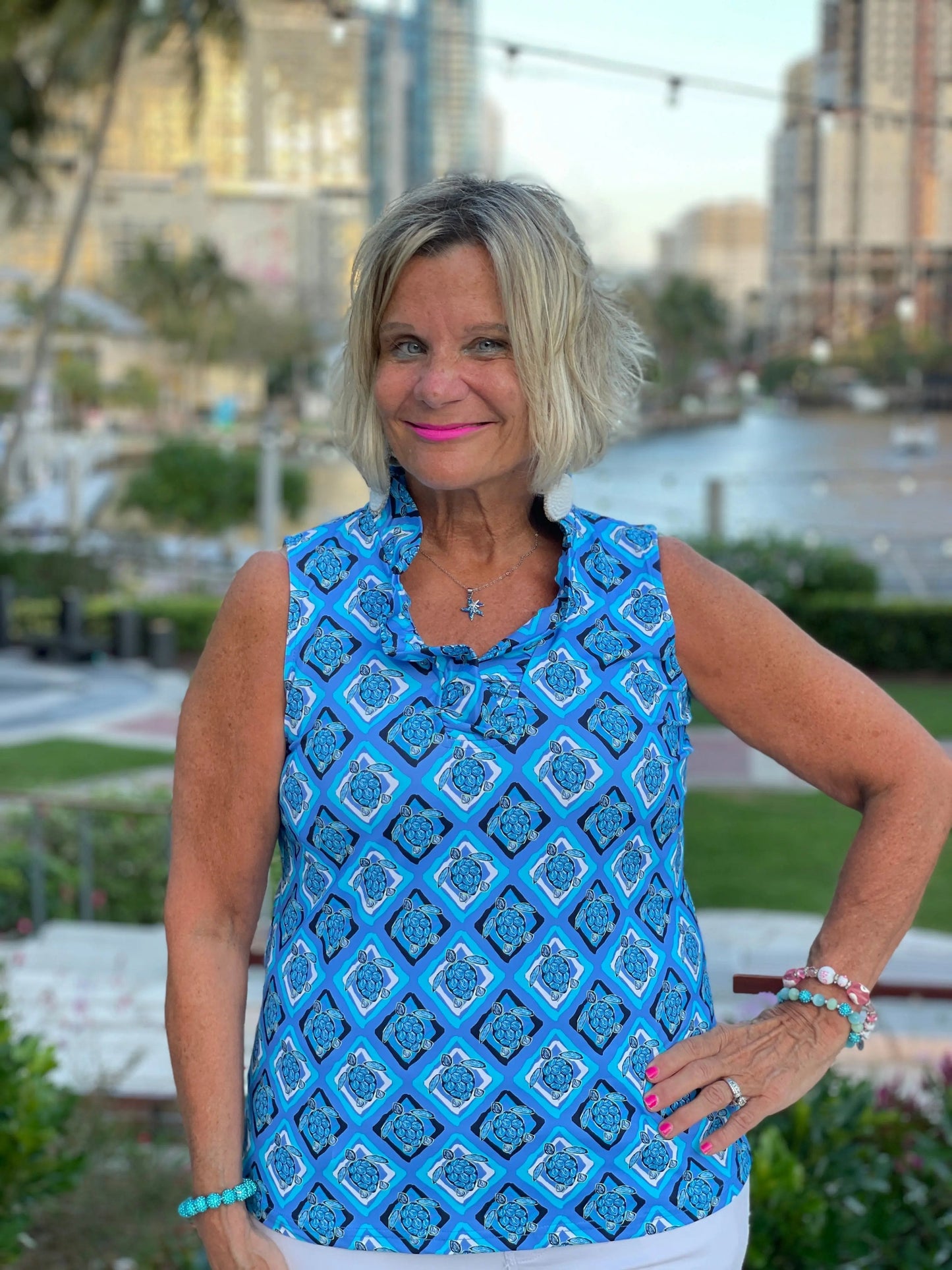 BAHAMA BLUE TURTLE SLEEVELESS RUFFLE