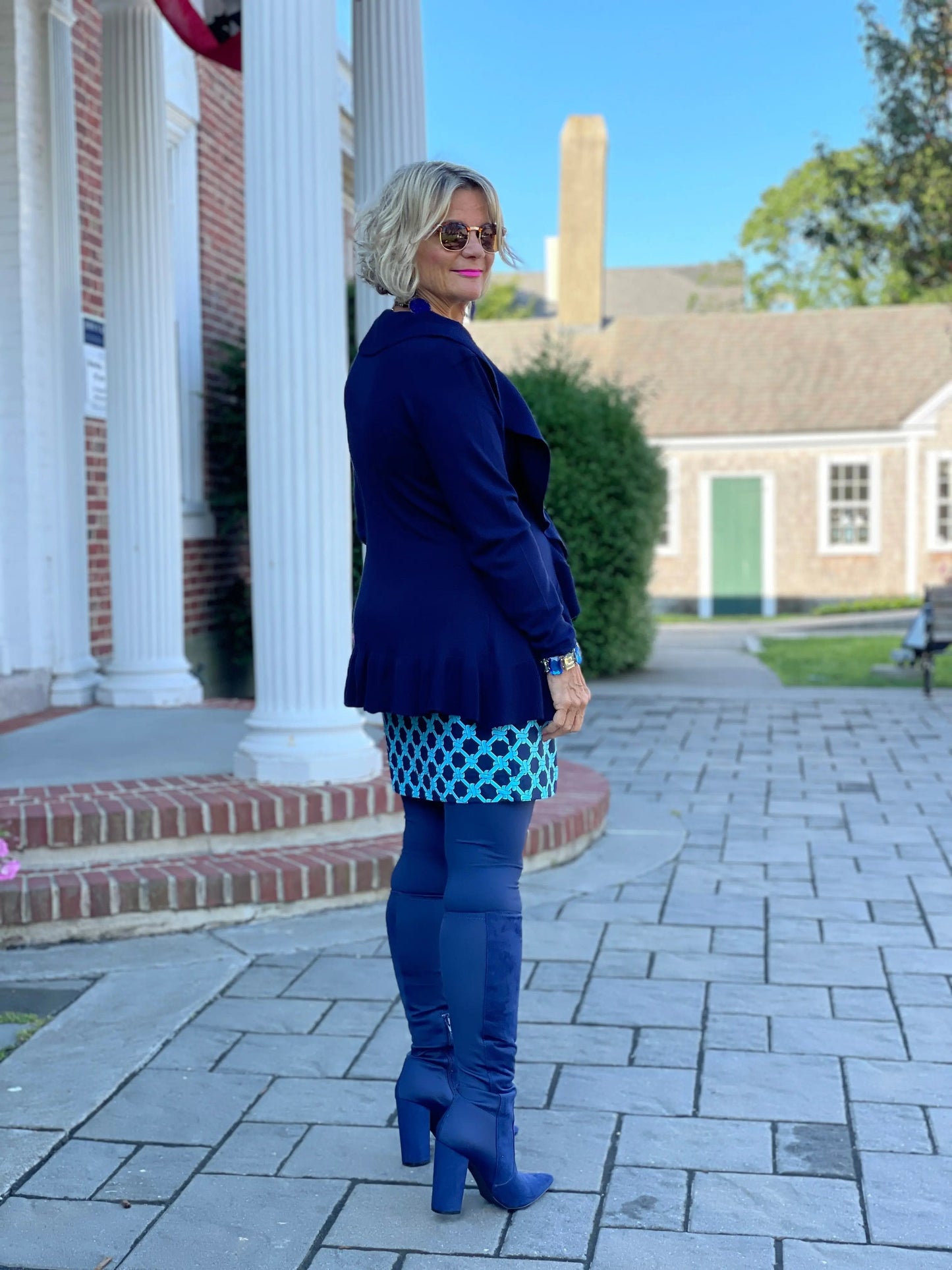 CAROLINE NAVY RUFFLE SWEATER