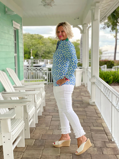 AQUA DIAMONDS  HALF ZIPPER