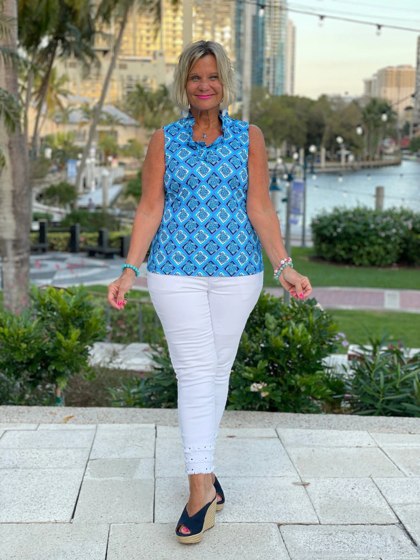BAHAMA BLUE TURTLE SLEEVELESS RUFFLE