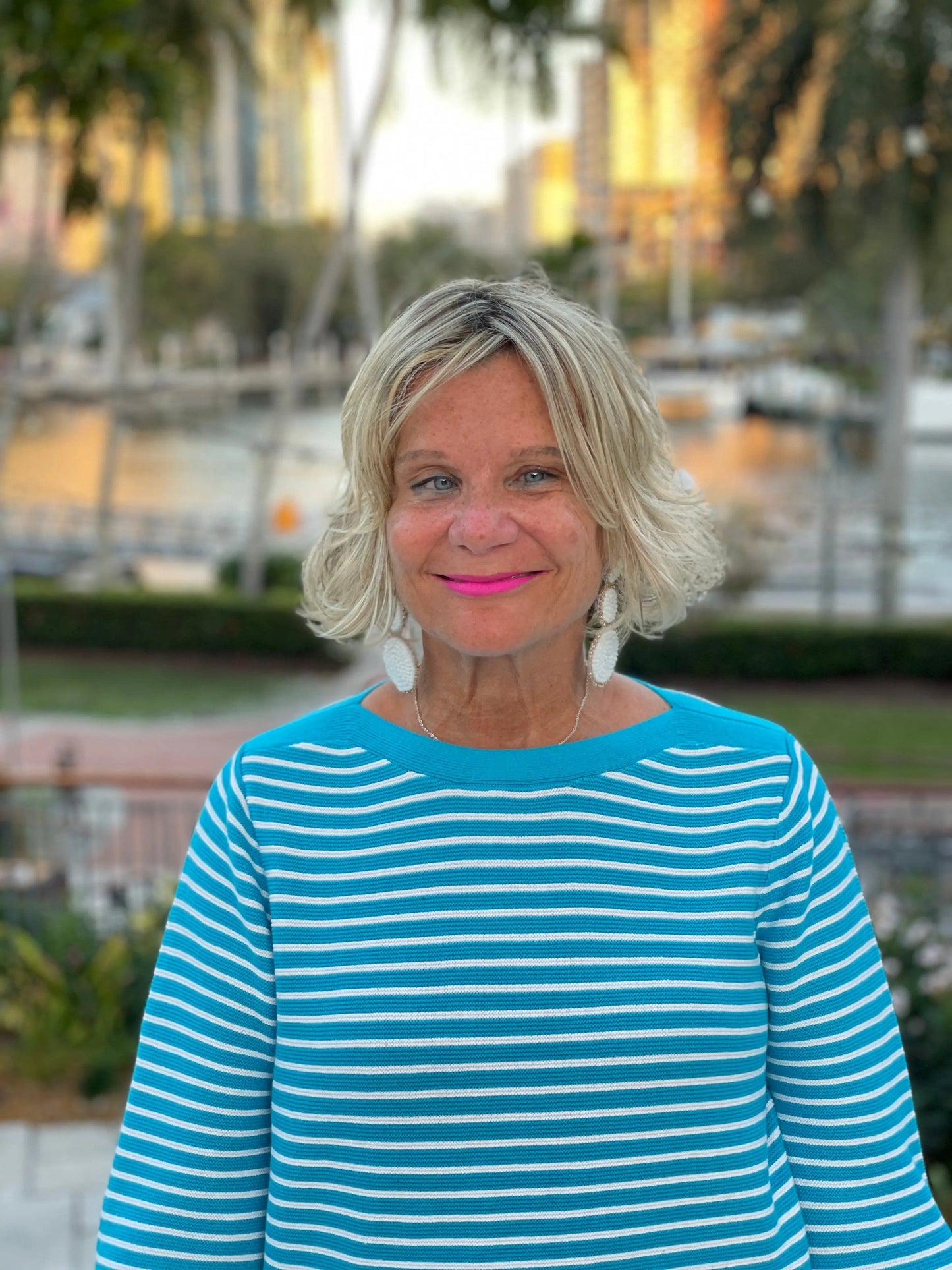 AQUA STRIPE BOATNECK TOP