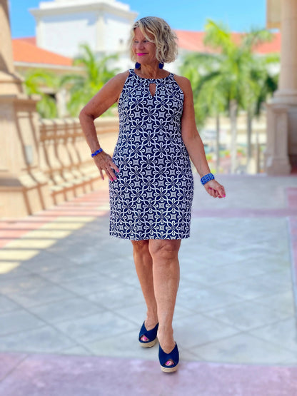 BRIGHTEN BLUE KEYHOLE DRESS