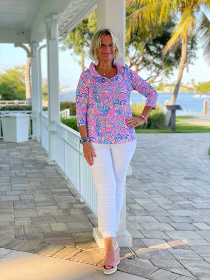CAROLINA PAISLEY RUFFLE TOP