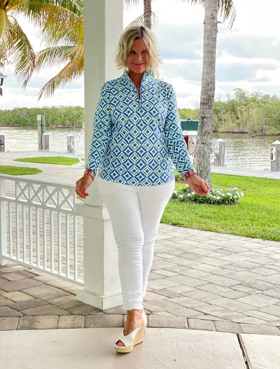 AQUA DIAMONDS  HALF ZIPPER
