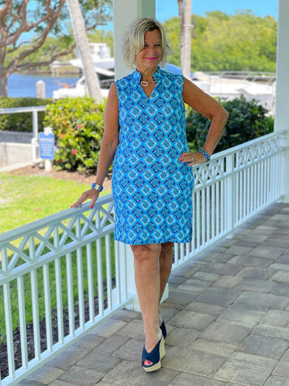 BAHAMA BLUE TURTLE COLLAR DRESS
