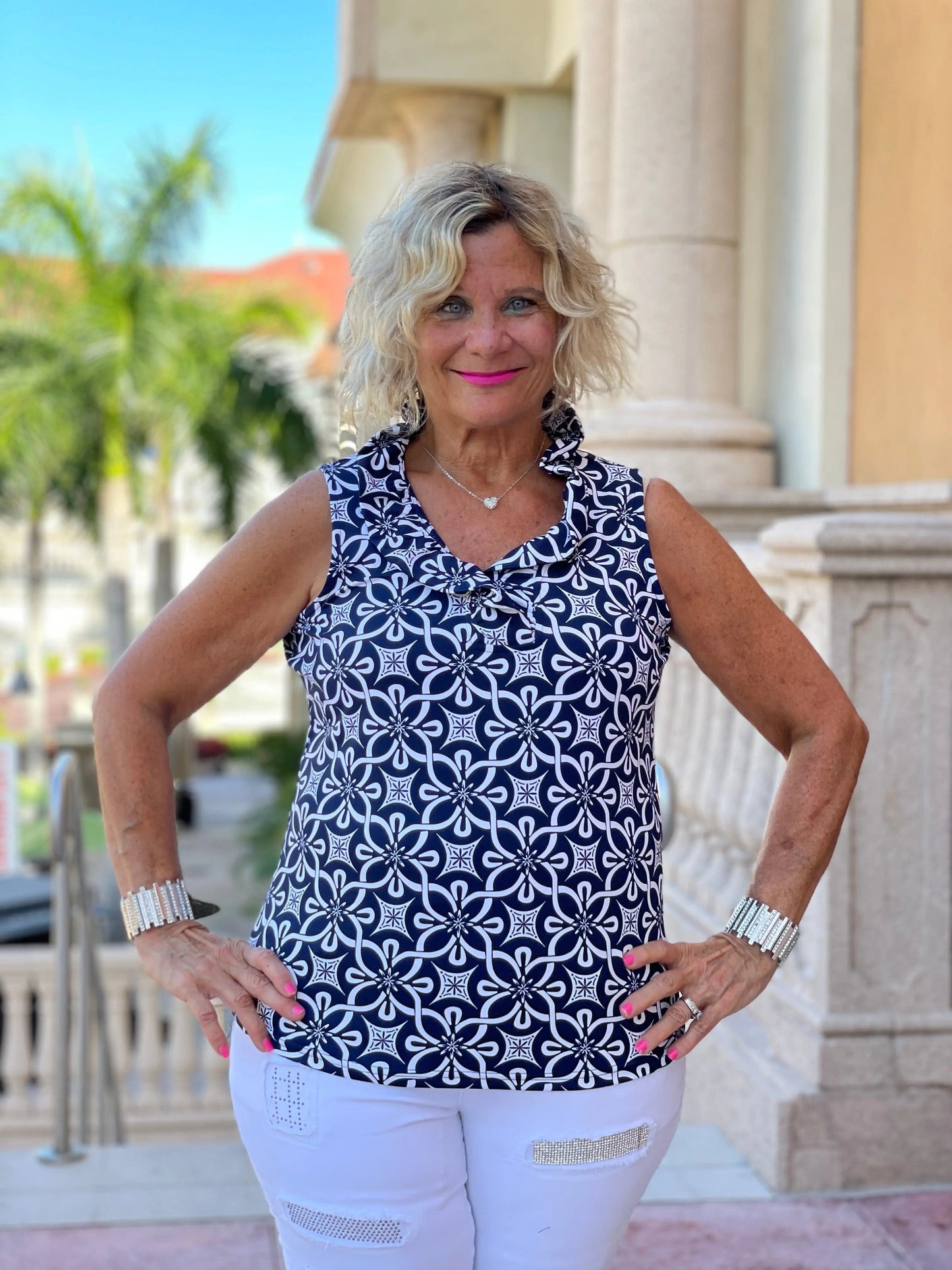 BRIGHTEN BLUE SLEEVELESS RUFFLE
