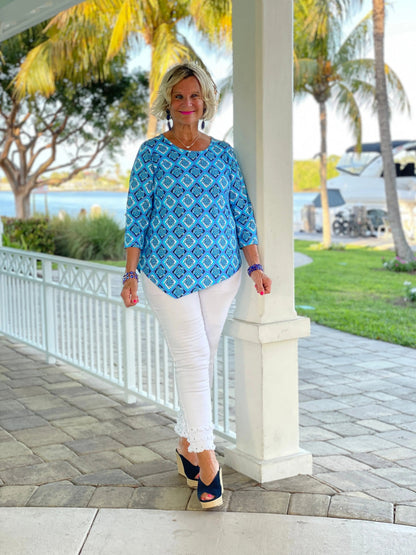 BAHAMA BLUE TURTLE ASYMMETRIC TOP