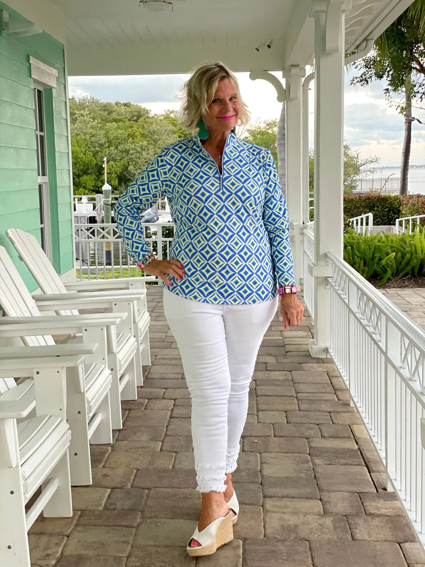 AQUA DIAMONDS  HALF ZIPPER