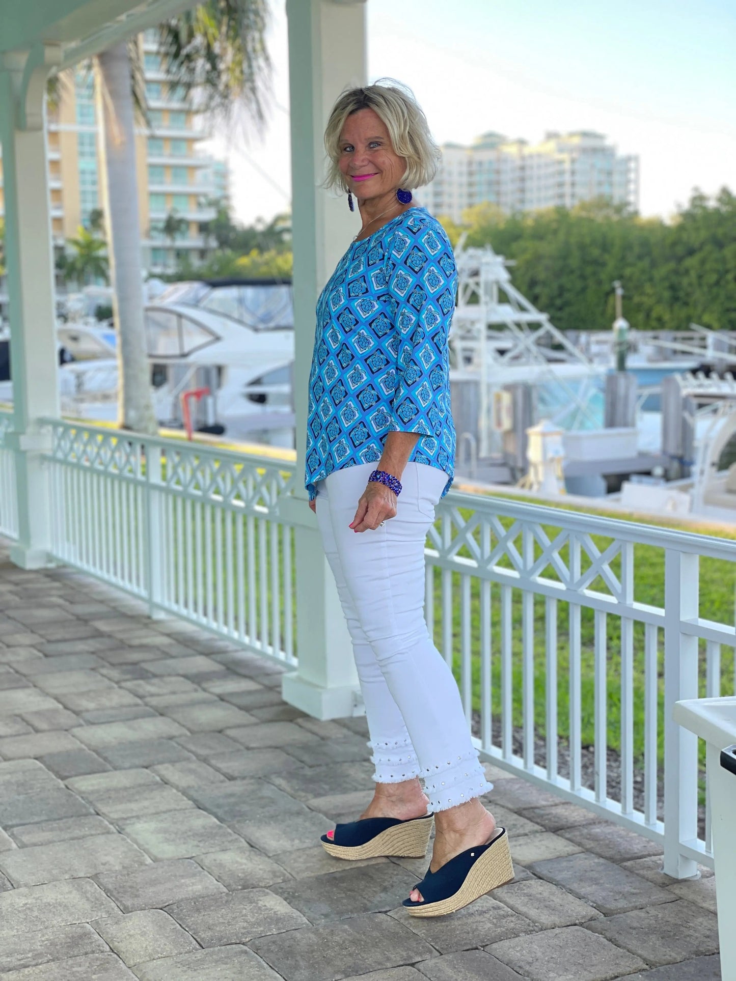BAHAMA BLUE TURTLE ASYMMETRIC TOP