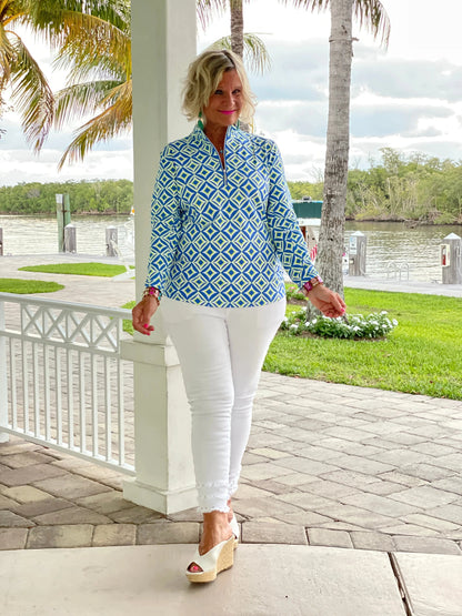AQUA DIAMONDS  HALF ZIPPER