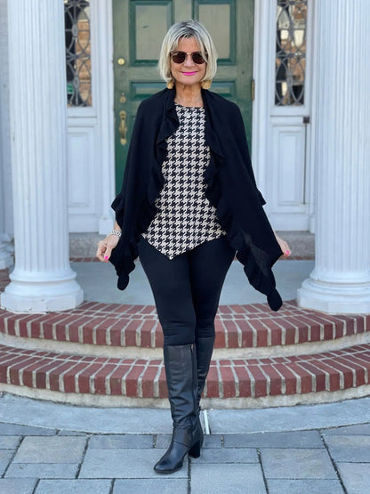 KHAKI HOUNDSTOOTH ASYMMETRIC TOP FINAL SALE