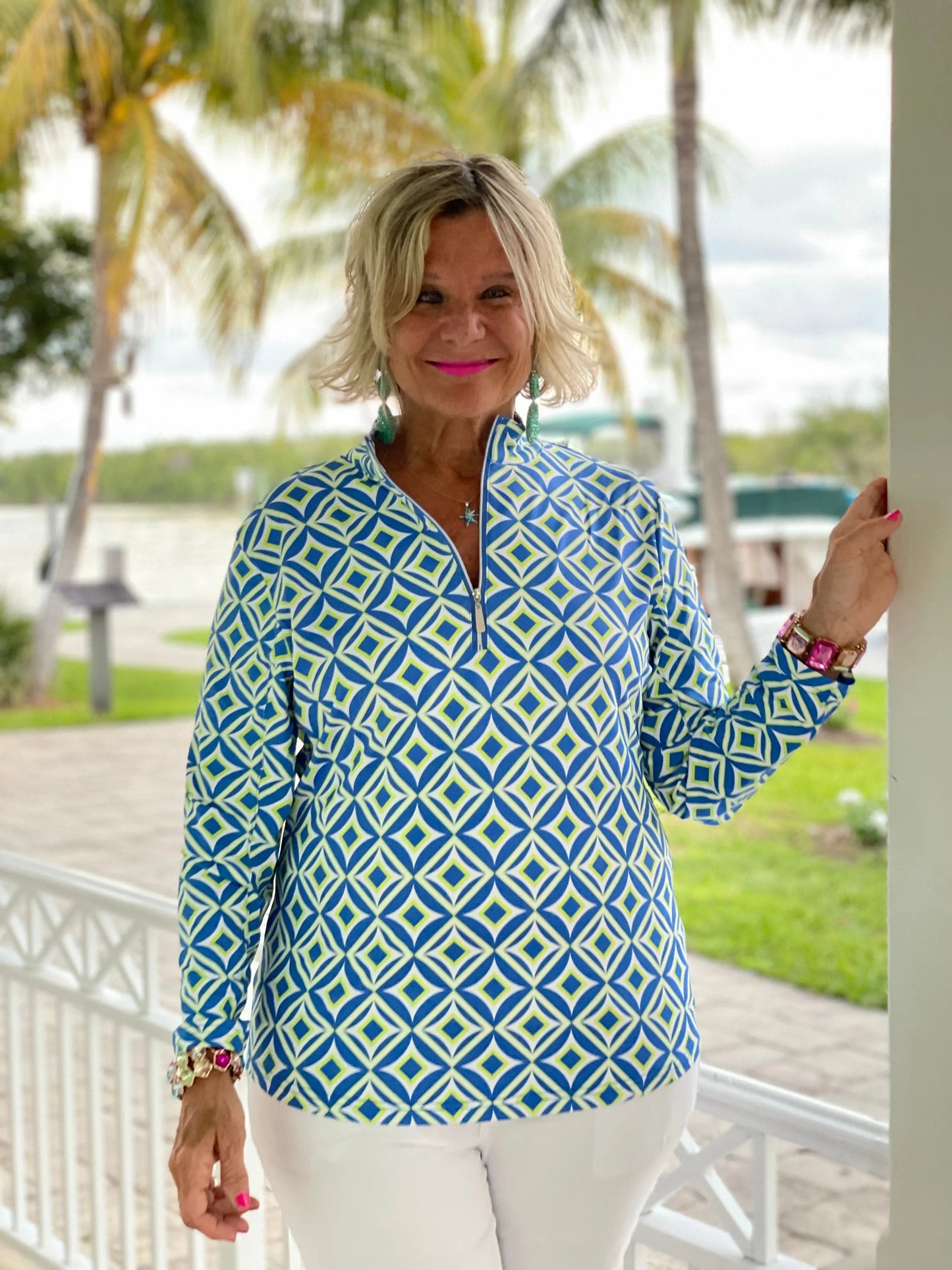 AQUA DIAMONDS  HALF ZIPPER