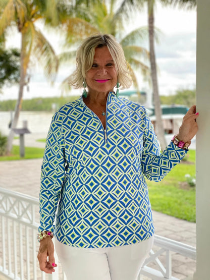 AQUA DIAMONDS  HALF ZIPPER