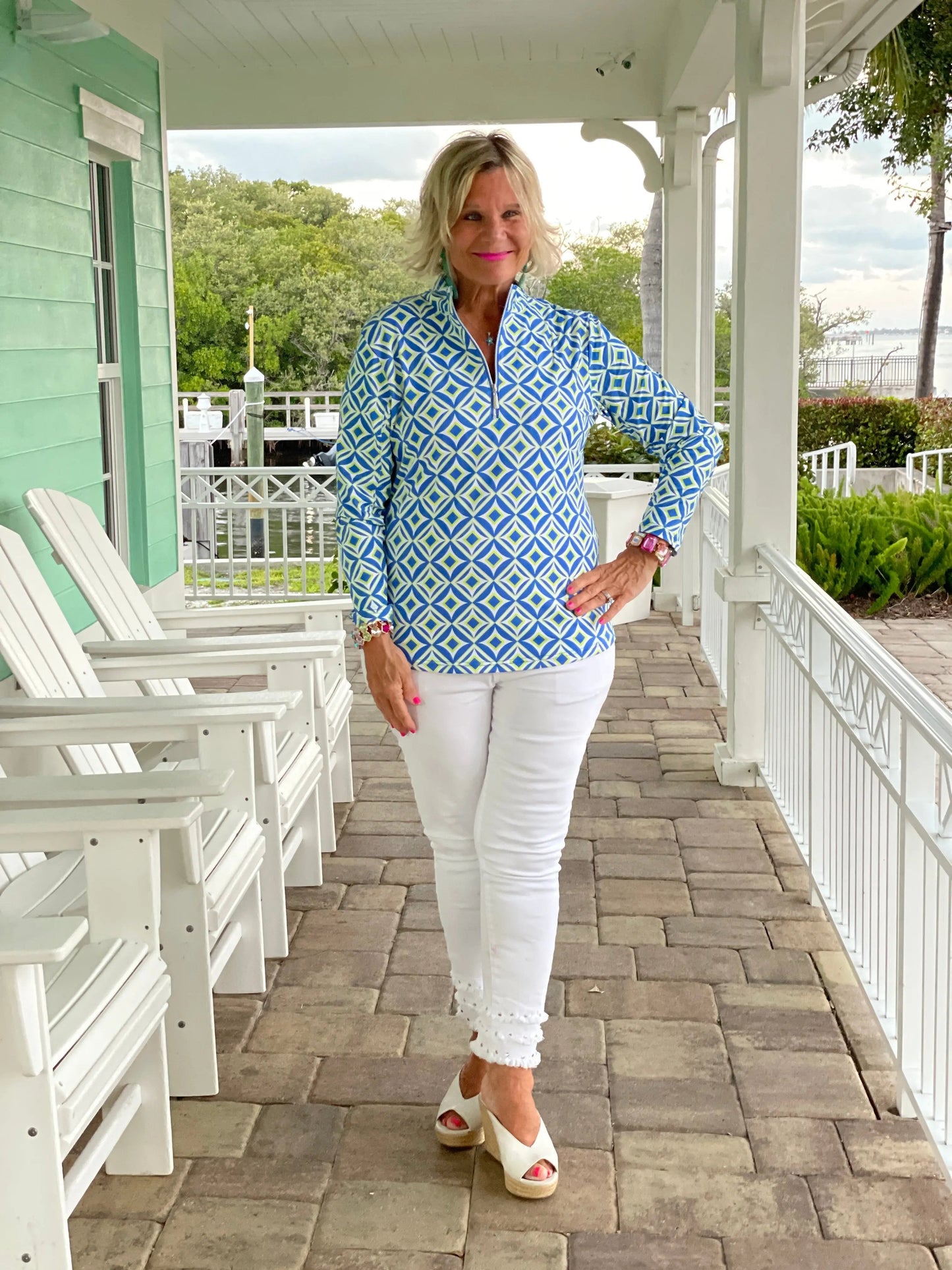 AQUA DIAMONDS  HALF ZIPPER