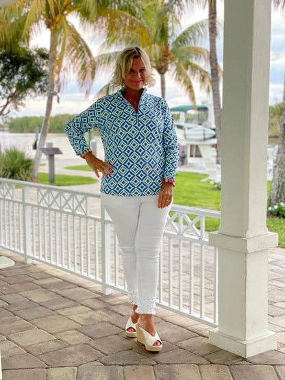 AQUA DIAMONDS  HALF ZIPPER
