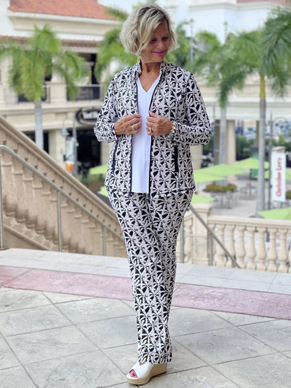 BLACK AND BEIGE PALM PALAZZO PANT