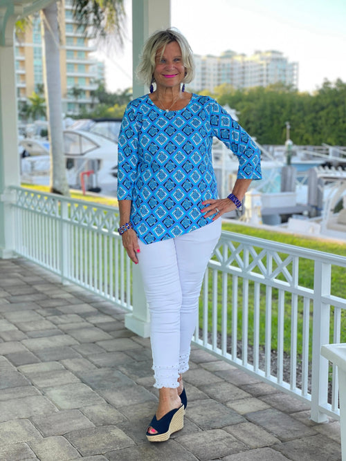 BAHAMA BLUE TURTLE ASYMMETRIC TOP