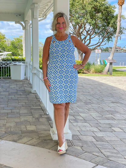 AQUA DIAMONDS SHIFT DRESS