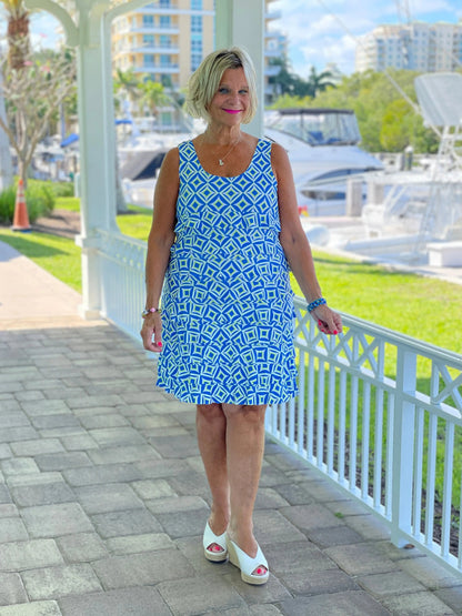 AQUA DIAMONDS LAYERED RUFFLE DRESS