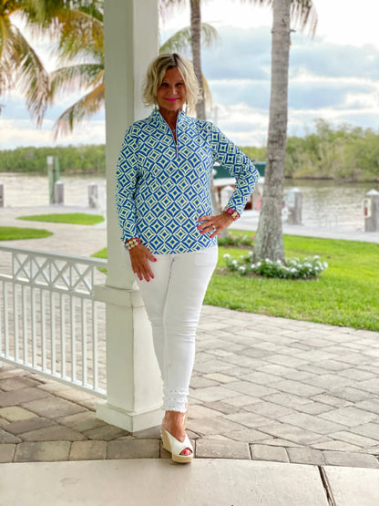 AQUA DIAMONDS  HALF ZIPPER