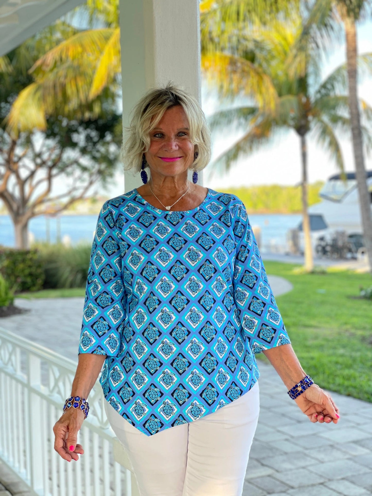 BAHAMA BLUE TURTLE ASYMMETRIC TOP